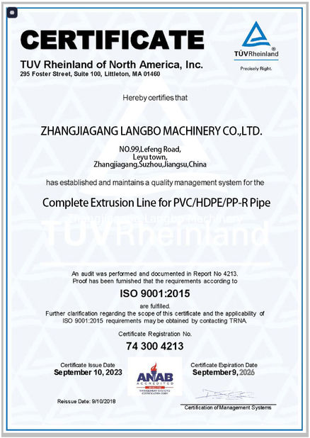 Cina Zhangjiagang Langbo Machinery Co. Ltd. Sertifikasi